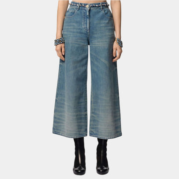 Washed Out Blue Denim Wide-Leg Cropped Jeans