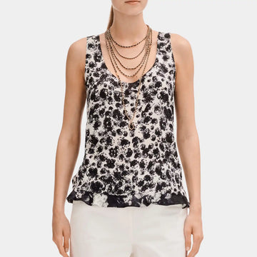 White and Black Top in Printed Silk Jacquard
