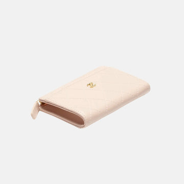 Zipped Card Holder Grained Goatskin Gold Metal