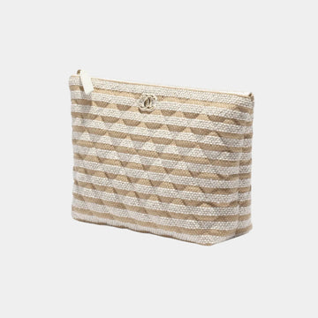 Zipped Case in Printed Fabric & Gold Metal