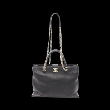 Black Leather Chanel Travel Bag