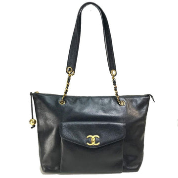 Black Leather Chanel Shoulder Bag