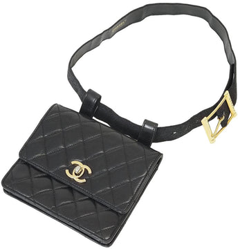 Black Leather Chanel Belt Bag