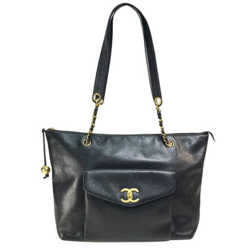Black Leather Chanel Tote