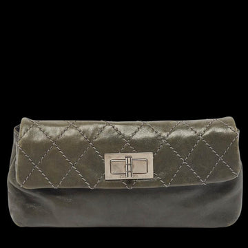 Grey Leather Chanel Clutch