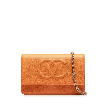 Orange Leather Chanel Wallet On Chain
