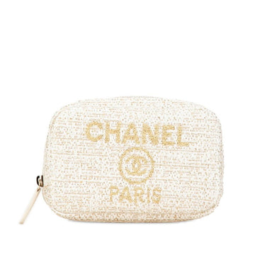 White Fabric Chanel Pouch