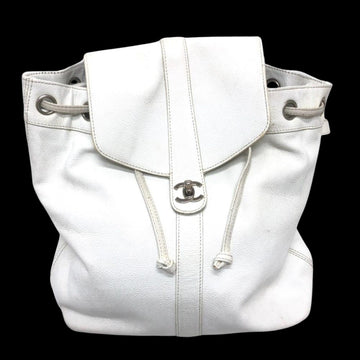 White Leather Chanel Backpack
