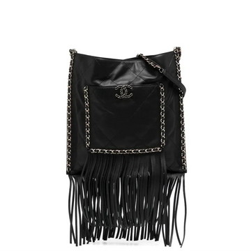 Quilted Leather Fringe Shopping Bag Small