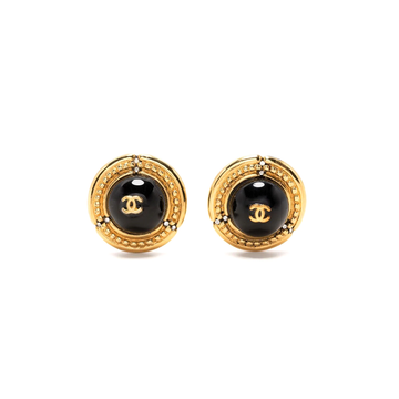 Black Cabochon Logo Clip-on Earrings