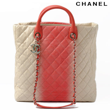 Top Quality Chanel Leather Skin 2way Tote/Shoulder Bag Coral Pink/Ivory