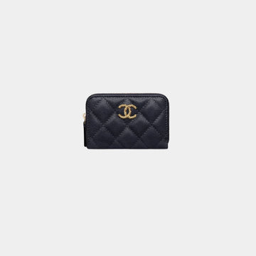 Coin Purse Shiny Grained Calfskin & Gold Tone Metal