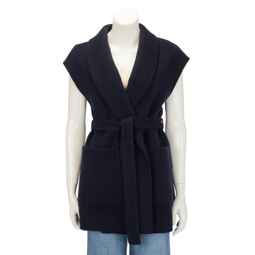 Dior Navy Wool Double Face Sleeveless Belted Coat FR 40
