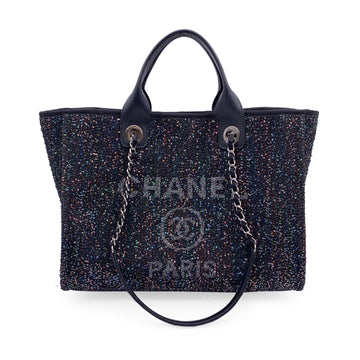 Top Quality Chanel Black Sequin Sparkle Leather/canvas Medium Deauville Tote Bag