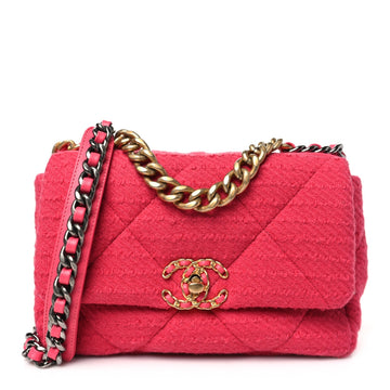 Tweed Quilted Medium Chanel 19 Flap Raspberry