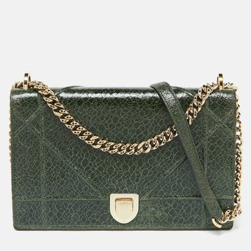 Green Crackle Leather Large Diorama Flap Shoulder Bag
