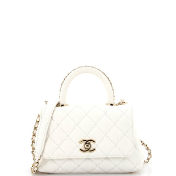 CHANEL Coco Top Handle Bag Quilted Caviar with Chain Detail Handle Extra Mini