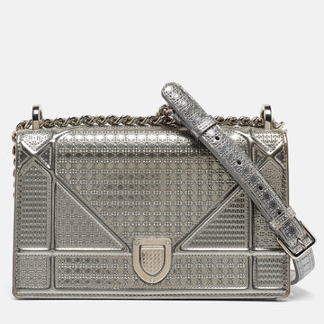 Silver Patent Leather Small Diorama Shoulder Bag