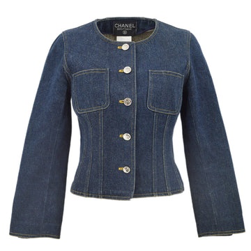 Top Quality Chanel Collarless Leather/denim Jacket Indigo 96A #34