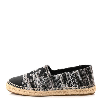 Tweed Grosgrain CC Espadrilles 38 Grey Black