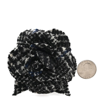Tweed Camellia Pin Brooch Black White Navy