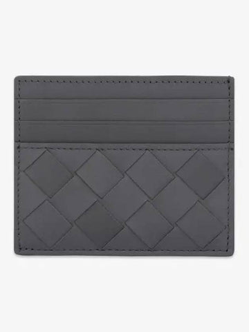 Luxury Bottega Veneta Intrecciato Leather Card Wallet Light Grey