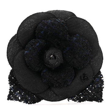 Tweed Camellia Pin Brooch Black