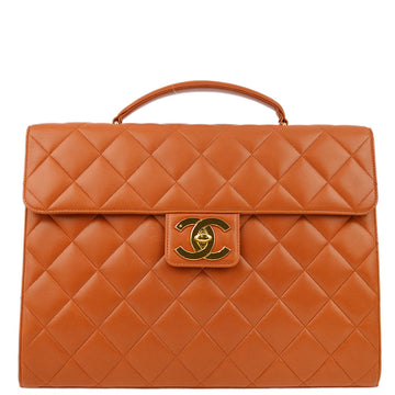 Top Quality Chanel Orange Leather Briefcase Business Handbag