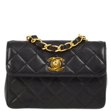 Top Quality Chanel Black Leather Straight Flap Chain Shoulder Bag