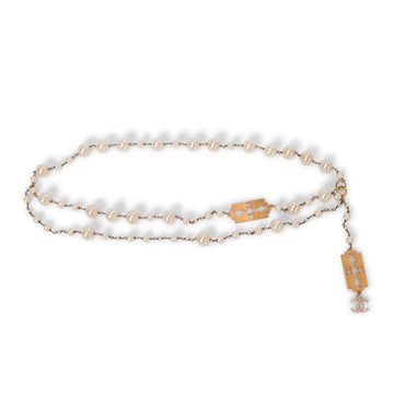 Chanel Vintage 24k Gold & Pearl Razor Blade Layered Belt