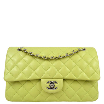 Top Quality Chanel * Light Green Leather Medium Classic Double Flap Shoulder Bag