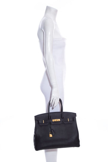 Hermès 2018  Noir Leather 35cm Birkin Handbag W/ Gold HW