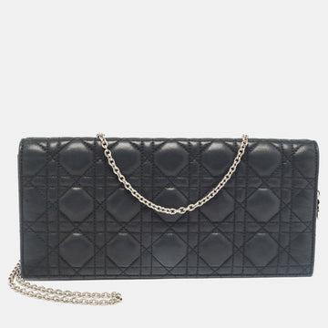 Black Cannage Shimmer Leather Lady Chain Clutch