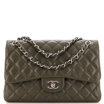 CHANEL Vintage Classic Double Flap Bag Quilted Caviar Jumbo