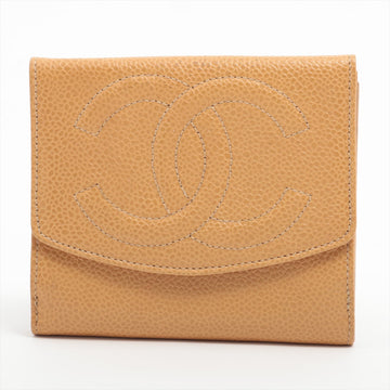 Top Quality Chanel Coco Leather S Compact Wallet Three Folded Beige Gold  3rd