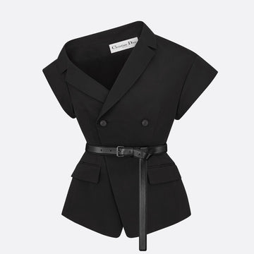 Asymmetric Short-Sleeved Jacket with Belt