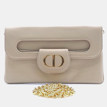 Christian Beige Leather Double Medium Clutch