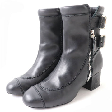 Top Quality Chanel Leather COCO Mark Strap Zip Boots Black