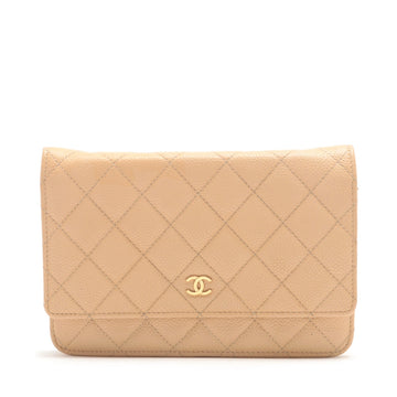 Top Quality Chanel Matrasse Leather S Chain Wallet Beige Gold