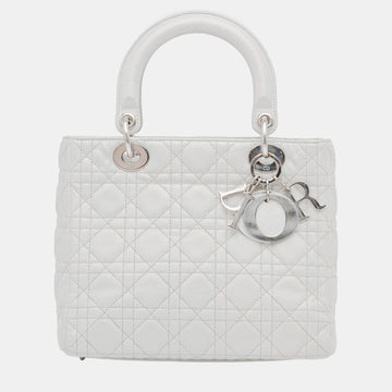 White Medium Lambskin Cannage Lady Dior