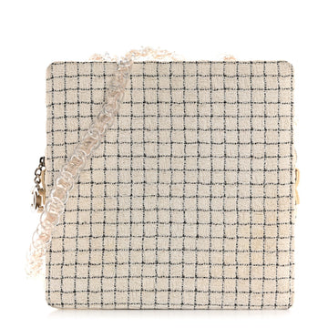 Tweed Resin Small Zipped Shopping Bag White Black