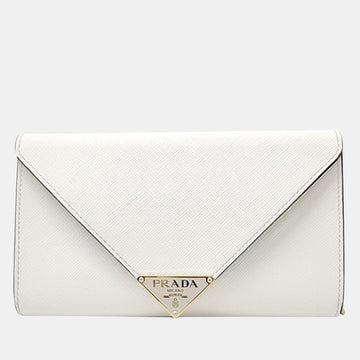 White Saffiano Leather Chain Clutch Bag