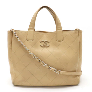 Top Quality Chanel Matrasse Coco Tote Bag 2WAY Chain Shoulder Bag Leather S Leather Beige AS0240