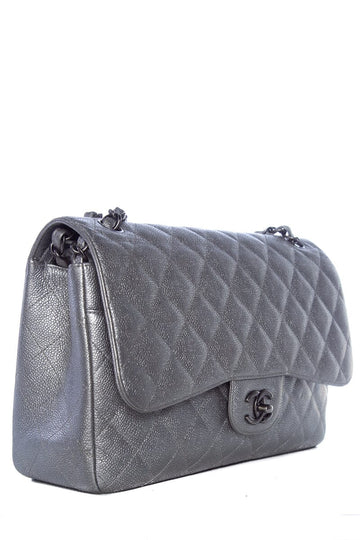 Chanel Silver Leather Jumbo RHW  Handbag