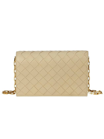 Luxury Bottega Veneta Intrecciato Chain Leather Mini Cross Bag Beige