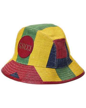 Gucci Leather-Trim Linen Bucket Hat