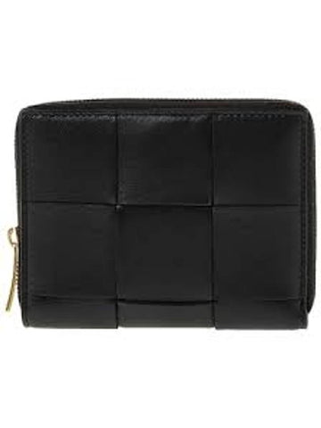 Luxury Bottega Veneta Intrecciato Zip Around Half Wallet Black
