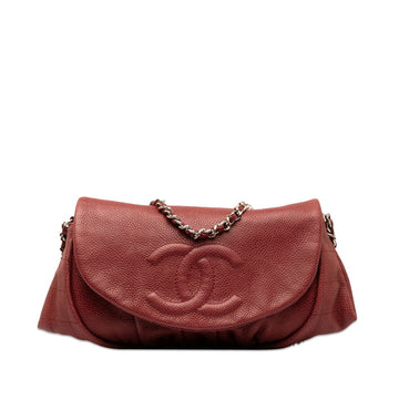 Top Quality Chanel Coco Half Moon Chain Shoulder Bag Wine Red Silver Leather S  CHANEL