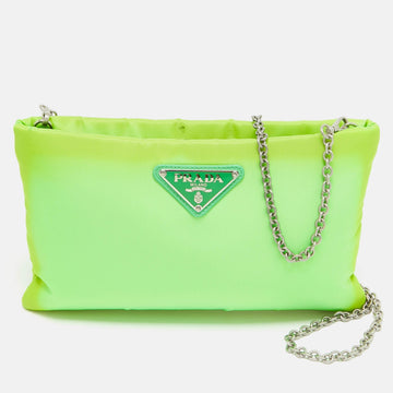 Green Tessuto Nylon Logo Chain Clutch