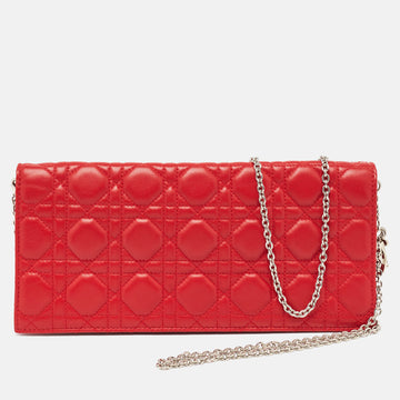 Red Cannage Leather Lady Chain Clutch